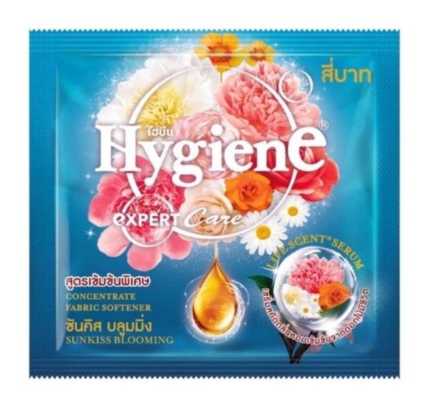 Nước xả vải Hygiene Expert Care xanh hương hoa, dây 10 gói x 20ml