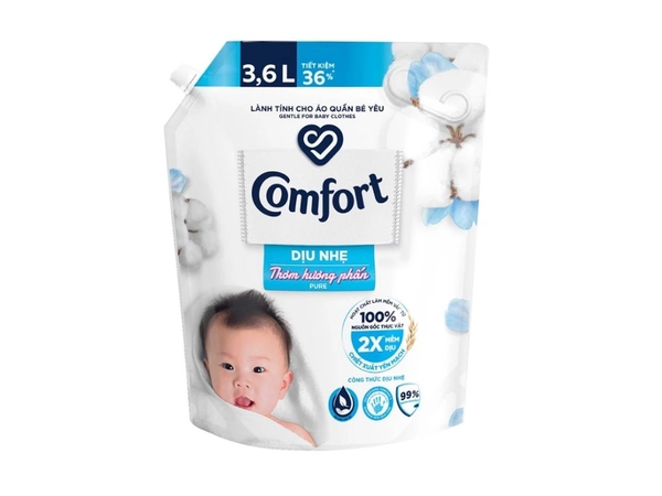 Nước xả mềm vải Comfort dịu nhẹ hương phấn túi 3.6 lít