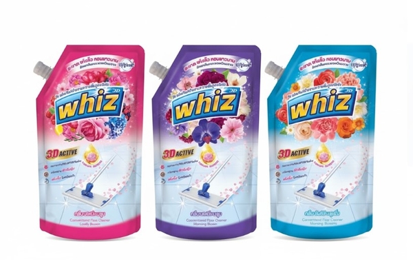 Nước lau sàn Whiz 3D Active hồng, tím, xanh, túi 650ml