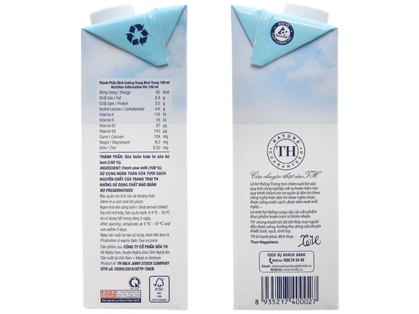 Sữa TH True Milk (không đường) 1L