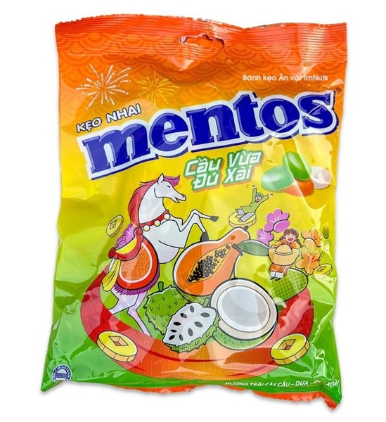 Kẹo nhai Mentos cầu dừa đủ xoài, gói 224g