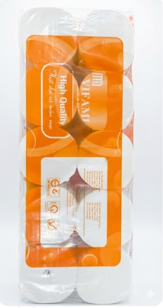 Giấy vệ sinh Vifami, cuộn nhỏ màu cam