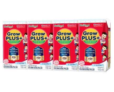 Sữa pha sẵn Grow Plus Nutifood đỏ hương vani ít đường 110ml