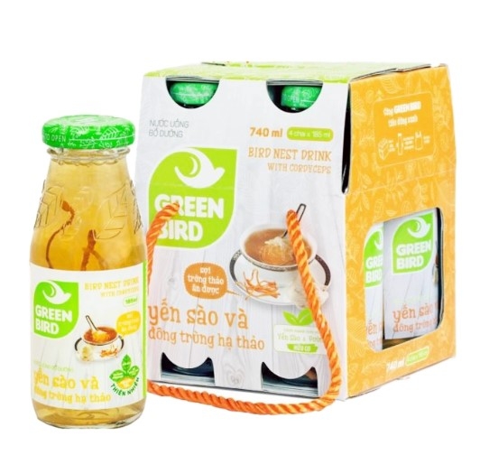 Nước uống bổ dưỡng Yến sào Green Bird Đông trùng hạ thảo 185ml – Lốc 4 hủ