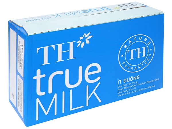 Sữa tươi tiệt trùng TH true MILK ít đường, 180ml - Thùng 48 hộp