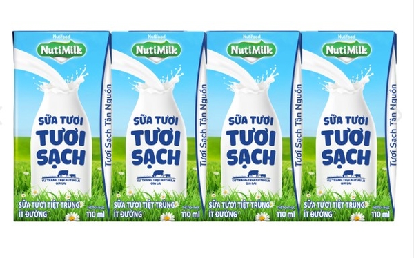 Sữa tươi sạch tiệt trùng Nutimilk, ít đường, 110ml