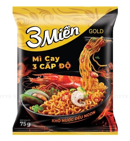 Mì 3 miền Gold cay 3 cấp độ, gói 75g