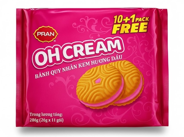Bánh quy nhân kem hương Dâu Pran gói 286g