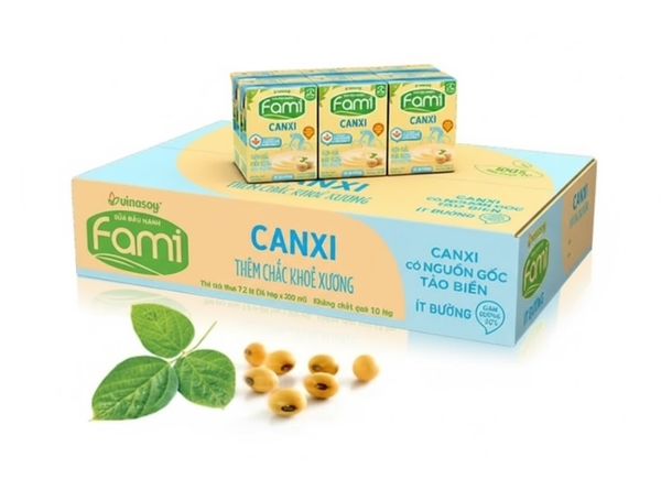 Sữa đậu nành Vinasoy Fami Canxi ít đường, 200ml