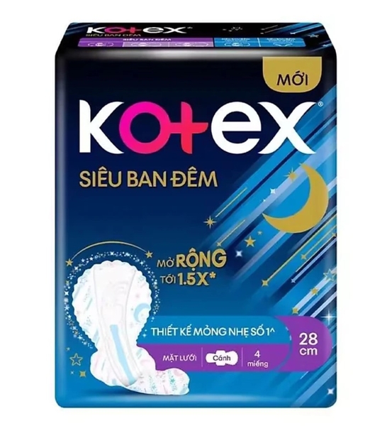 Băng vệ sinh Kotex siêu ban đêm 28cm - mỗi gói 4 miếng