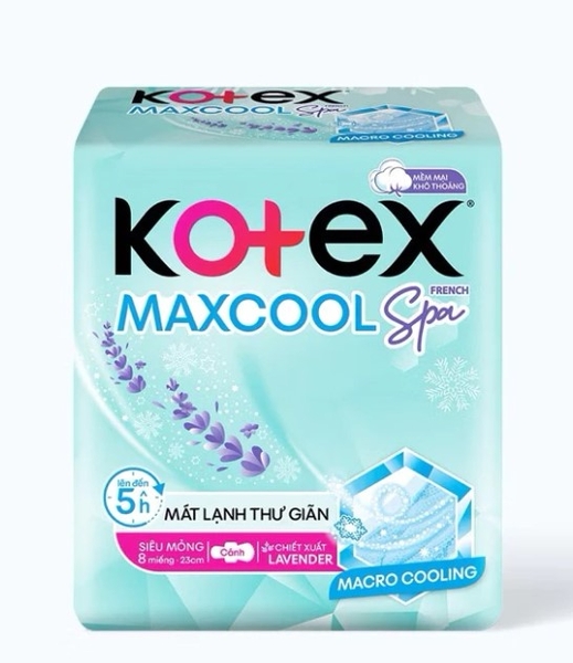 Băng vệ sinh Kotex MaxCool Spa ngày nhiều và đêm 28cm, 8 miếng