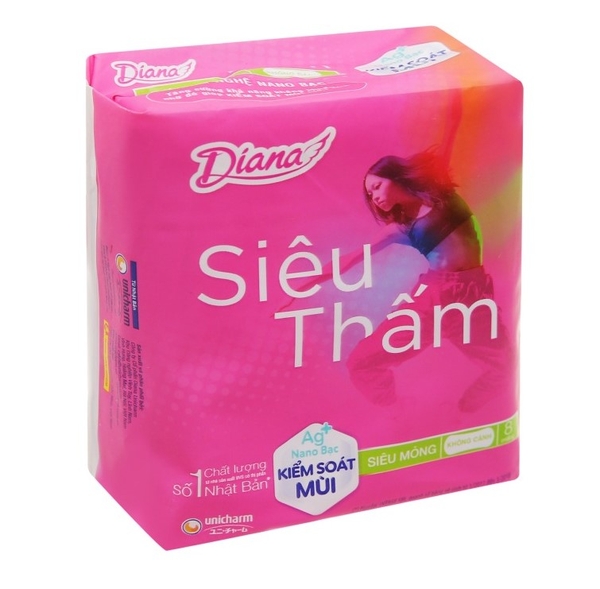 Băng vệ sinh Diana siêu thấm, siêu mỏng cánh (8 miếng)