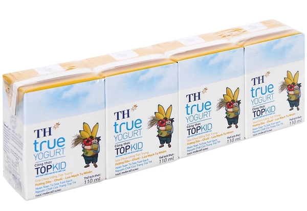 Sữa chua uống tiệt trùng TH Topkid, hương dâu-chuối-lúa mạch, lốc 110ml