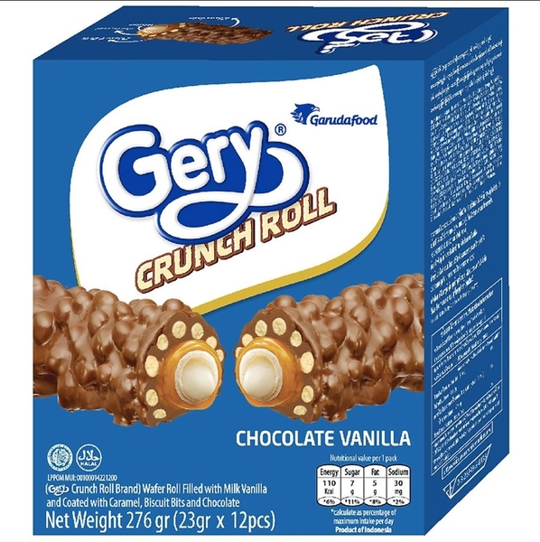 Bánh cuộn Gery phủ Socola Vanilla, hộp 299g