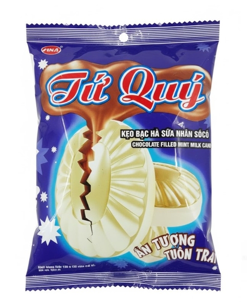 Kẹo Tứ Quý bạc hà nhân Socola Bibica, gói 100g