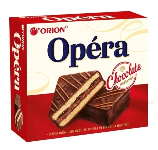 Bánh bông lan kiểu Âu Opera vị Socola hạt phỉ, hộp 280g (10 gói x 28g)