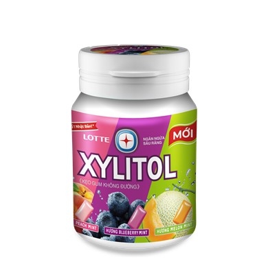 Kẹo gum không đường LOTTE XYLITOL hương trái cây hỗn hợp, hủ 55.1g