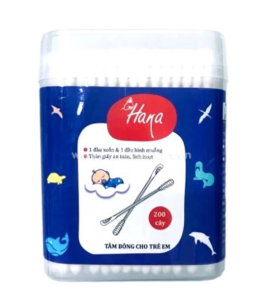 Bông tăm Hana trẻ em lõi giấy 1 đầu muỗng, 200 cây