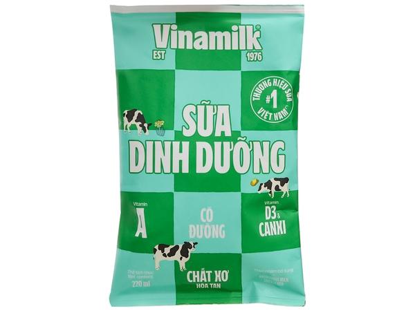 Sữa tươi Vinamilk có đường, bịch 220ml