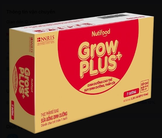 Sữa pha sẵn Grow Plus Nutifood đỏ hương vani ít đường 110ml