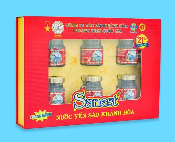 Nước yến sào Khánh Hòa Sanest không đường hộp 6 lọ 70ml
