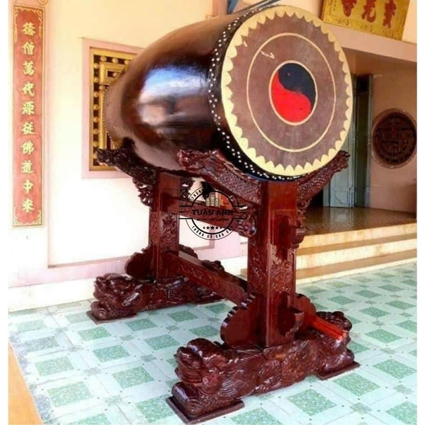 Trống Bát Nhã gỗ mít, gỗ lim 80cm cao 1m6 – Da trâu âm chuẩn