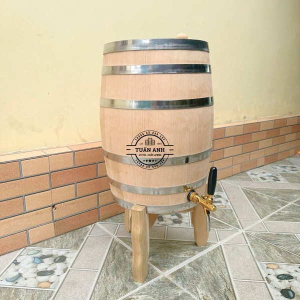 Thùng gỗ sồi 50L dáng đứng nguyên mộc