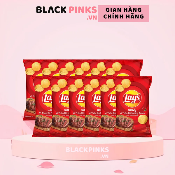 Lốc 10 gói snack khoai tây Lay's Wavy vị thăn bò nướng Texas 32g