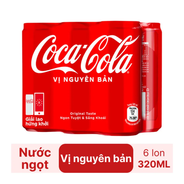 Lốc 6 lon nước ngọt Coca Cola 320ml