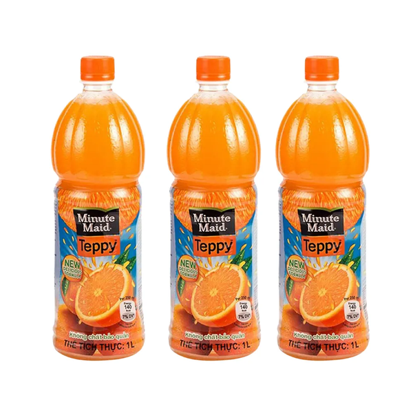 Thùng 12 chai nước cam có tép Teppy Minute Maid 1L