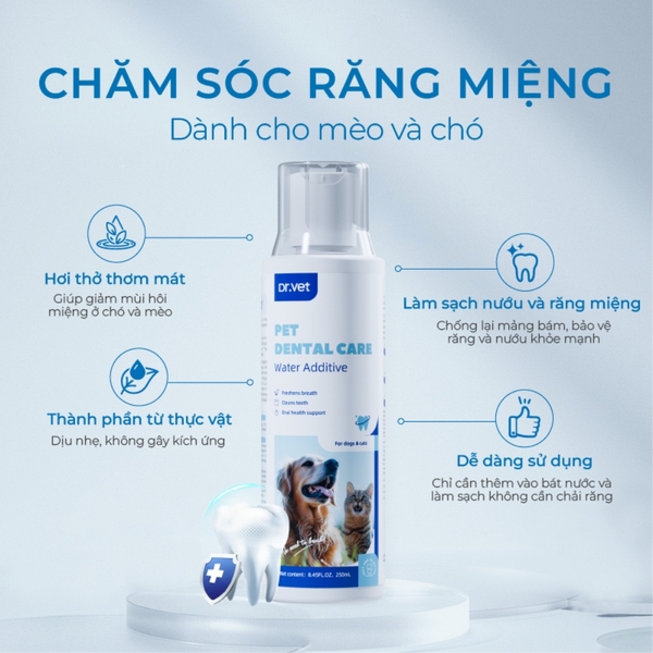 Dung dịch vệ sinh răng miệng cho chó mèo DrVet chai 250 ml