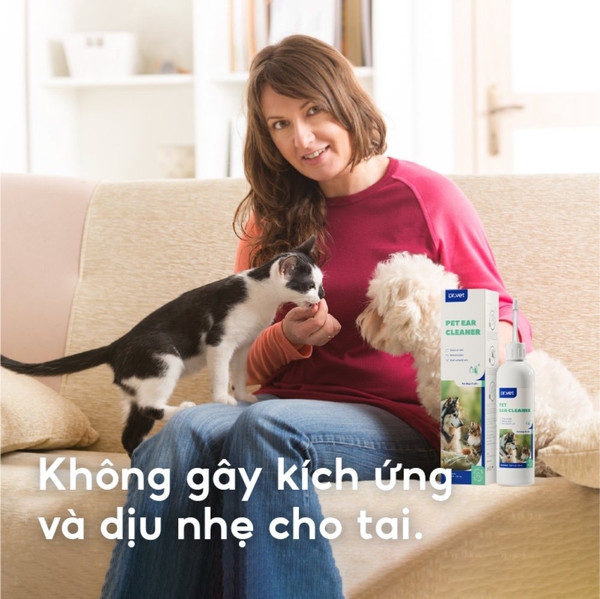 Dung dịch vệ sinh tai cho chó mèo Dr Vet chai 120 ml