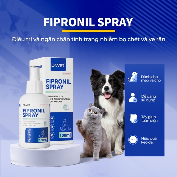 Chai xịt Fipronil loại bỏ rận, ve, ký sinh trùng