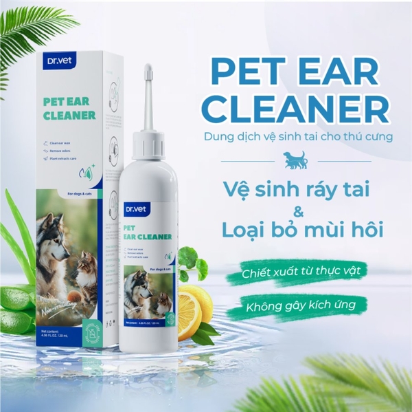 Dung dịch vệ sinh tai cho chó mèo Dr Vet chai 120 ml