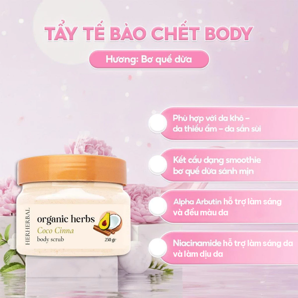 TẨY DA CHẾT BƠ DỪA QUẾ HERHERBAL 250G -1
