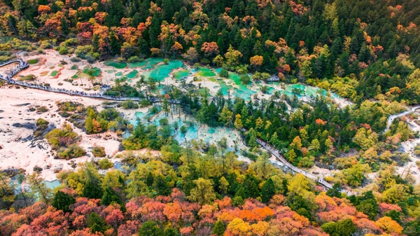 Khu thắng cảnh Hoàng Long Tứ Xuyên đẹp kỳ ảo tựa viên ngọc khảm trên núi