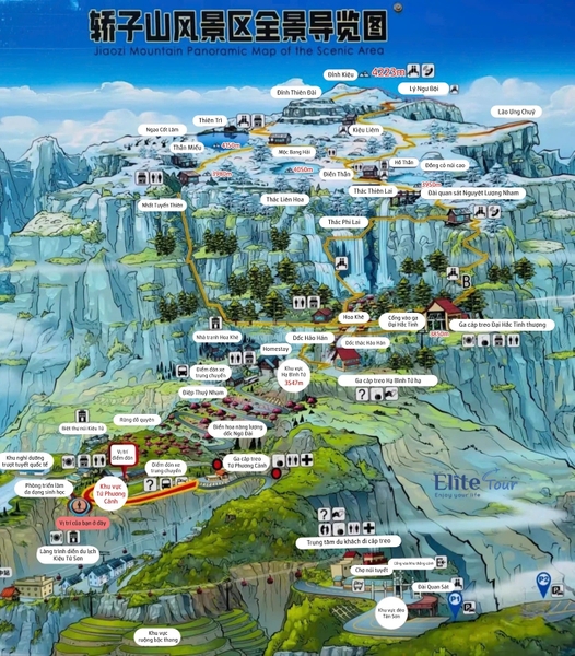 Bản đồ núi tuyết Kiệu Tử - Hướng dẫn leo núi
