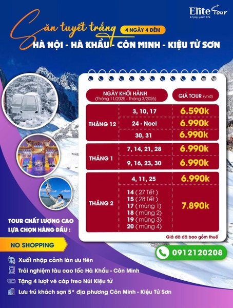 Tour Côn Minh - Kiệu Tử Sơn Tết âm lịch 2026