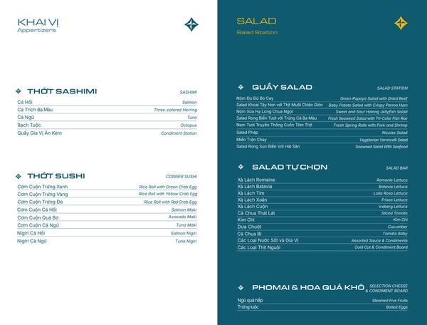 Menu buffet du thuyền Dolphin Halong Cruise