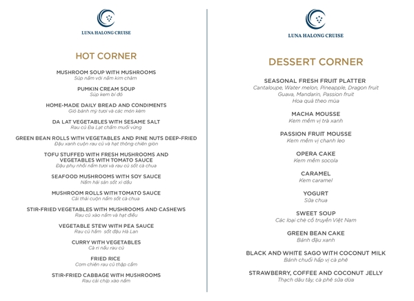 Thực đơn chay du thuyền Luna Halong