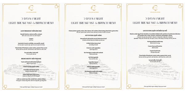 Thực đơn du thuyền 2 ngày 1 đêm Luna Halong