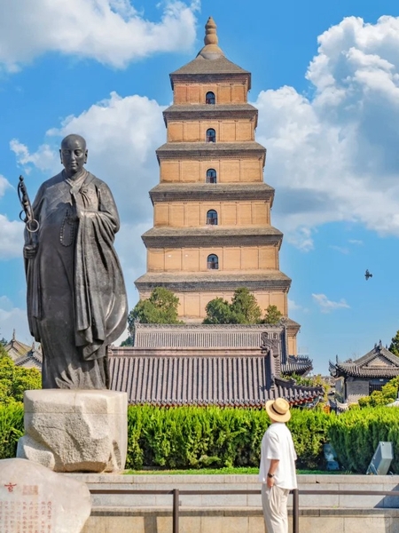 chụp ảnh ở tháp Đại Nhạn Tây An