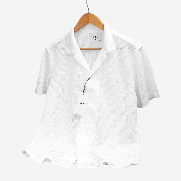 Áo Sơ Mi Cuban Collar Textured Relax / White