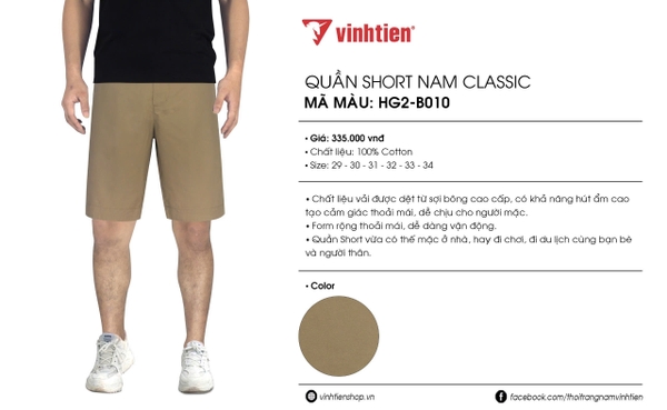 Quần Short Classic 375 - Vải Khaki trơn - Giỏ 1