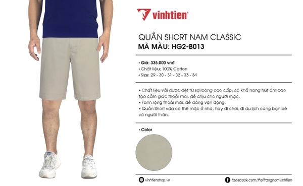 Quần Short Classic 375 - Vải Khaki trơn - Giỏ 1