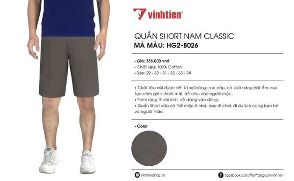 Quần Short Classic 375 - Vải Khaki trơn - Giỏ 1