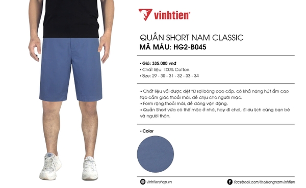 Quần Short Classic 375 - Vải Khaki trơn - Giỏ 1