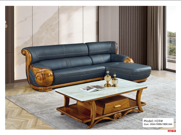 Bộ sofa nhập khẩu gỗ mun da bò MH39