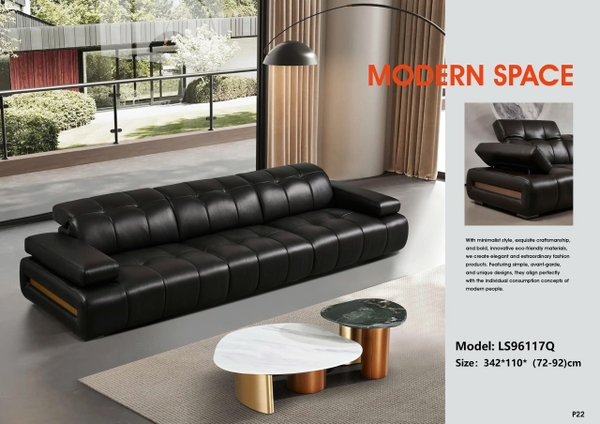 Bộ sofa da bò nhập khẩu LS96117Q
