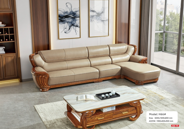 Bộ sofa nhập khẩu gỗ mun da bò H66